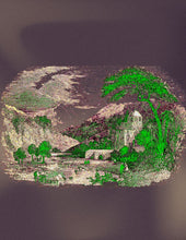 Load image into Gallery viewer, Digital artwork and physical print depicting a historic church in Palestine, rendered in rich brown and purple hues. The image highlights the architectural beauty of the church and its significance within the cultural and religious heritage of the region.