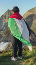 Load and play video in Gallery viewer, Solidarity flag large flag waving in wind the flag shows palestinian pride 
